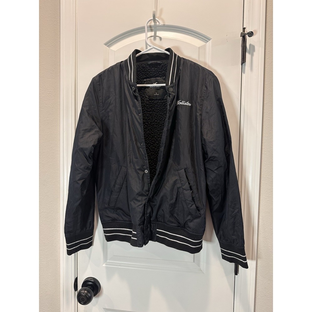 Men's Black Hollister Bomber Jacket Sherpa Inside Sz Small (hard to find)